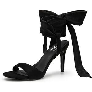 New Trary Womens Size 10 Black Soft Tie Lace Up 3.5" Inch Open Toe Heels Shoes